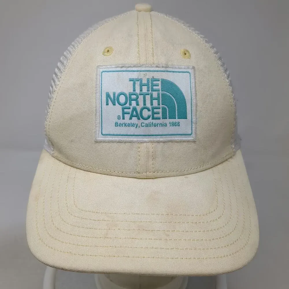 The North Face Trucker Hat Beige One Size Mesh Back Snapback Berkeley Patch Logo